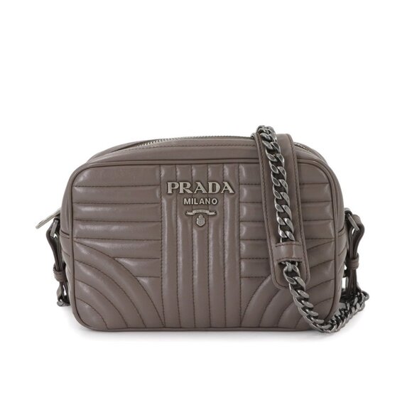 PRADA Diagramme Chain Shoulder Bag Leathear Gray 1BH083 Purse 90285101 - Picture 1 of 10